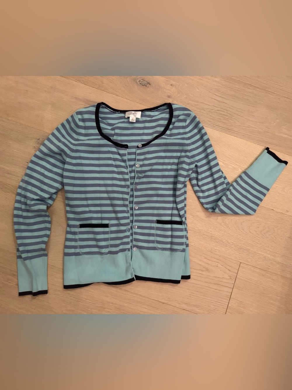 LOFT Light Blue & Navy Striped Cardigan
